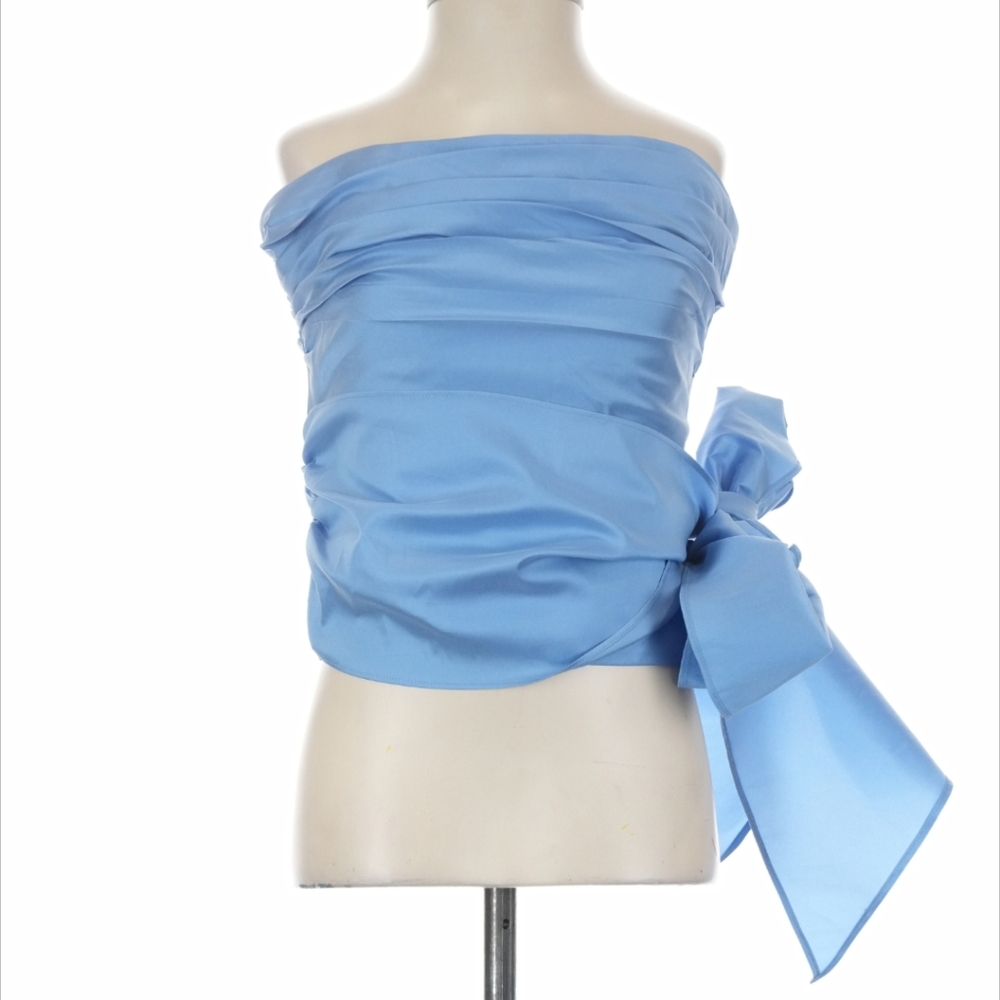 J. Crew Collection Sky Baby Blue Taffeta Ruched Bow Detail Strapless Top Size‎ 2 - Picture 2 of 8